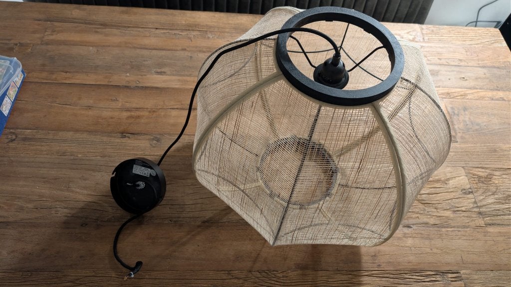 Oosterse hanglamp bruin stof 48 cm, Ophalen, Hout, E27 (groot), Zo goed als nieuw