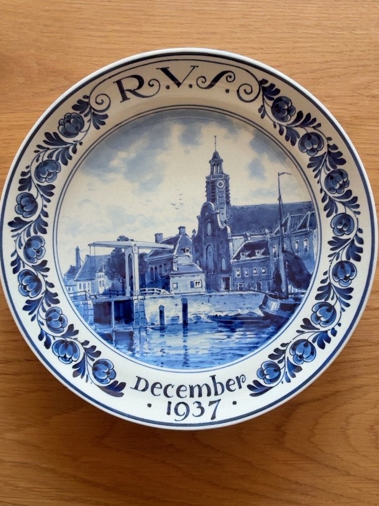 Royal Delft RVS wandbord 1937 Kolkje Delfshaven 22,5 cm, Antiek en Kunst, Verzenden