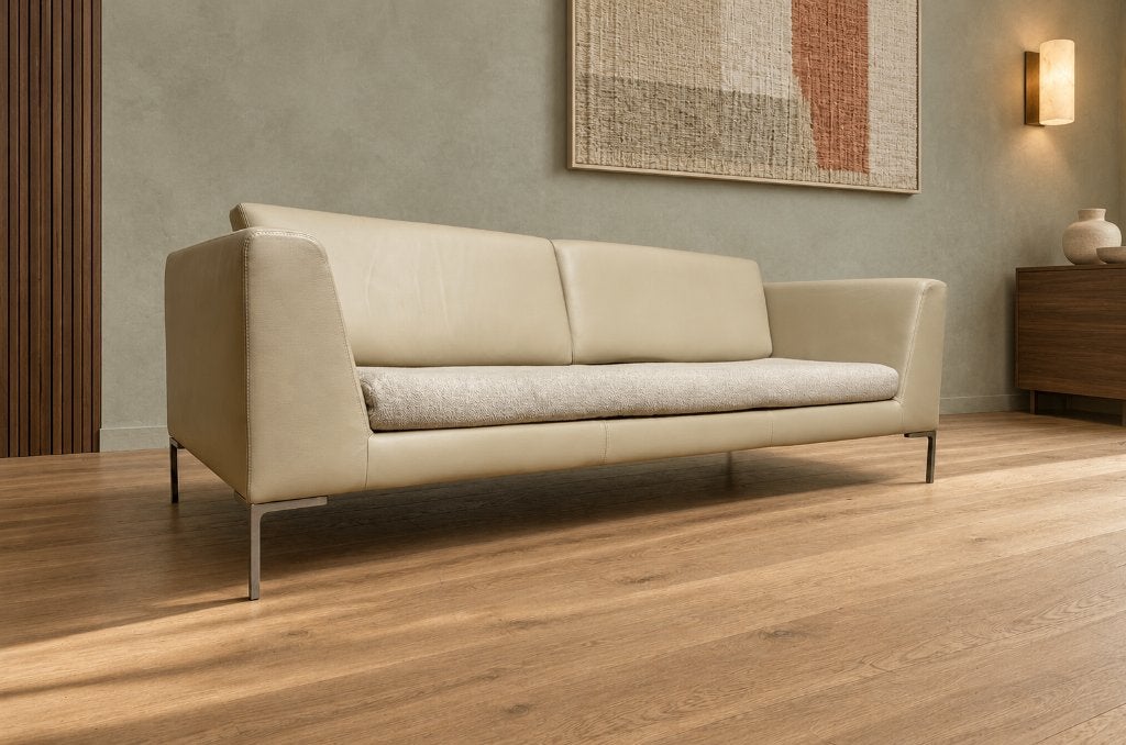 ZGAN B&B Italia Charles 3-Zits Leer/Stof + GARANTIE, Design Bank Bankstel Zetel 3-Zits B&B Italia, Driepersoons, 75 tot 100 cm