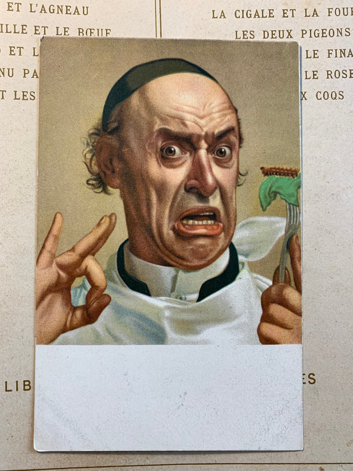 Man eet sla met rups (MC), Verzamelen, Ophalen of Verzenden, Voor 1920, Ongelopen, Overige thema's