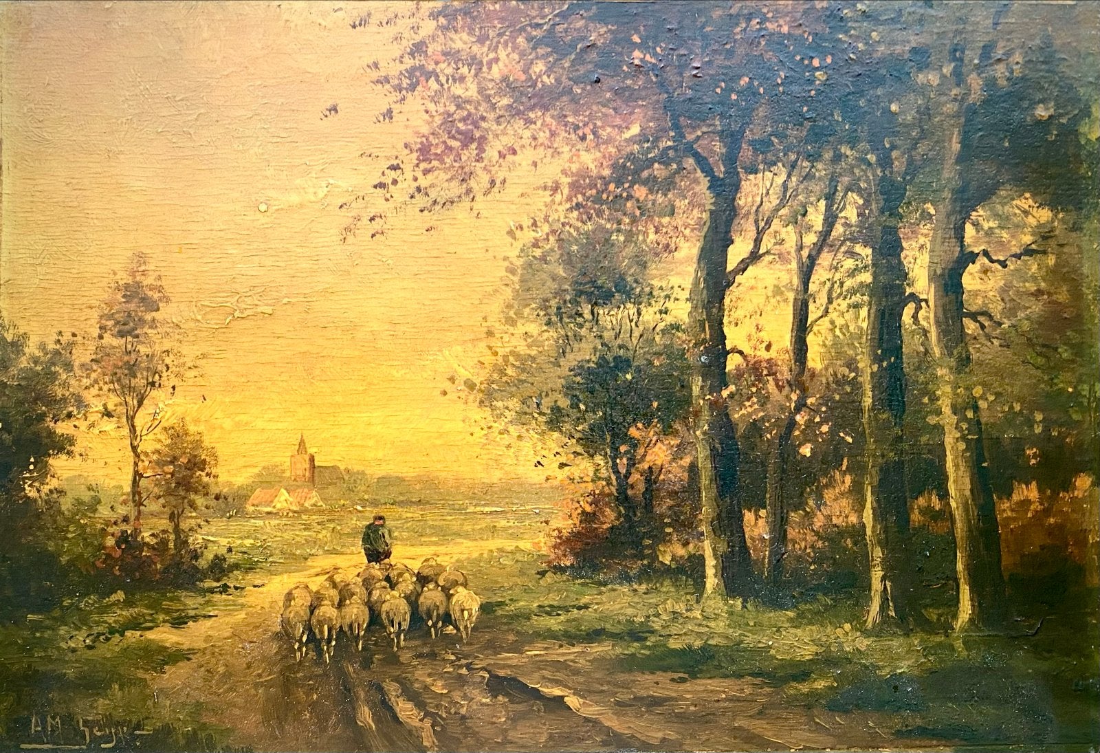 A.M. Geijp (1855-1926) - Olieverf op paneel., Antiek en Kunst, Paneel, Realistisch, Ophalen of Verzenden, Gesigneerd