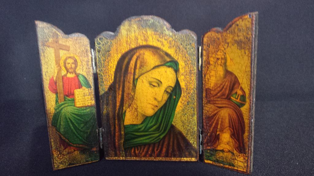 Grieks ICOON "de MOEDER Gods" <> DRIELUIK L18 x H13 cm., Ophalen of Verzenden