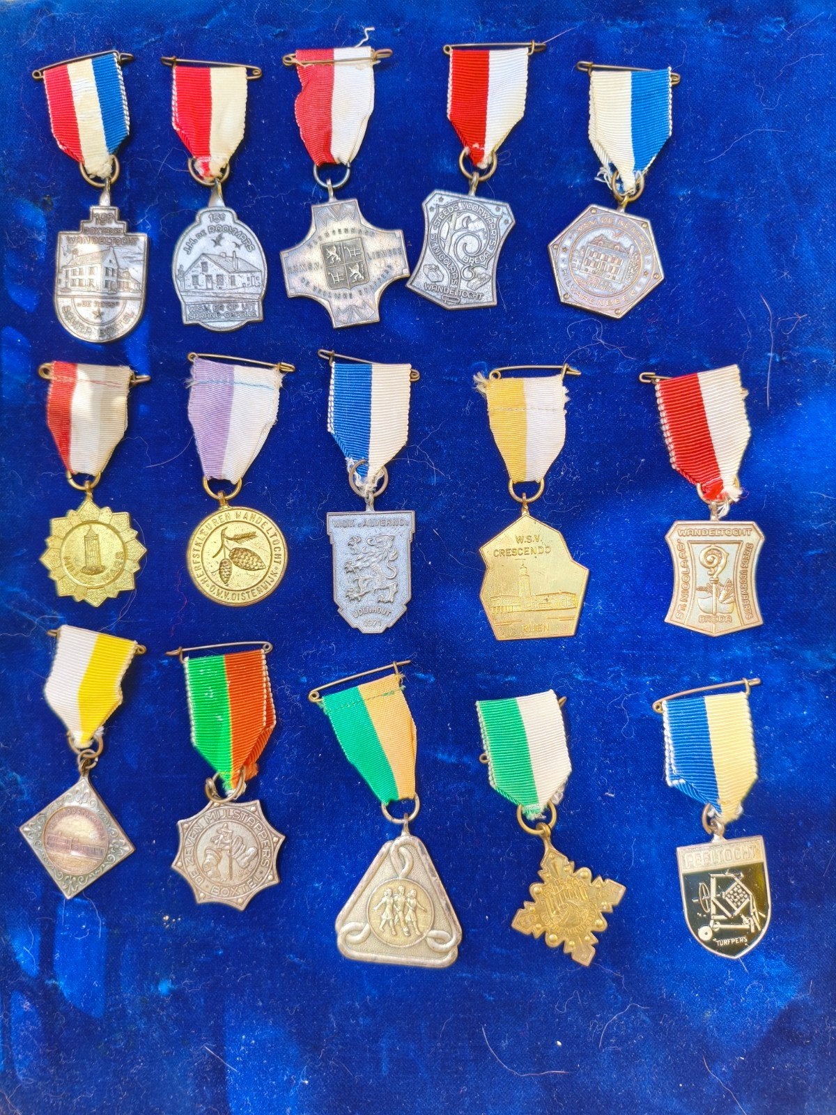 15 vintage wandelmedailles, Regio Noord-Brabant, Ophalen of Verzenden, Gebruikt, Sport, Speldje of Pin