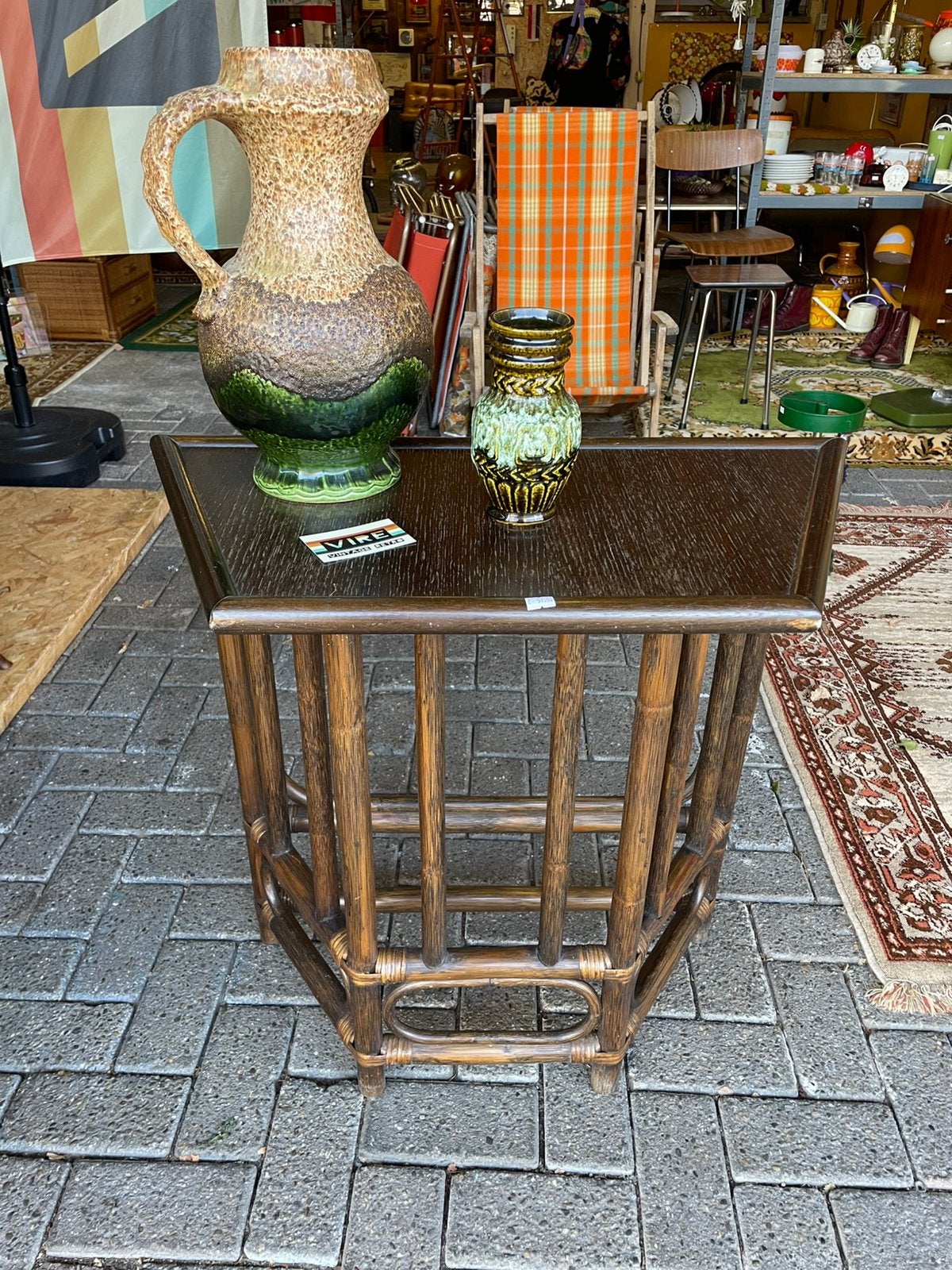 Vintage jaren 70 rotan gang tafel/ side table/ platen tafel, Ophalen, Huis en Inrichting