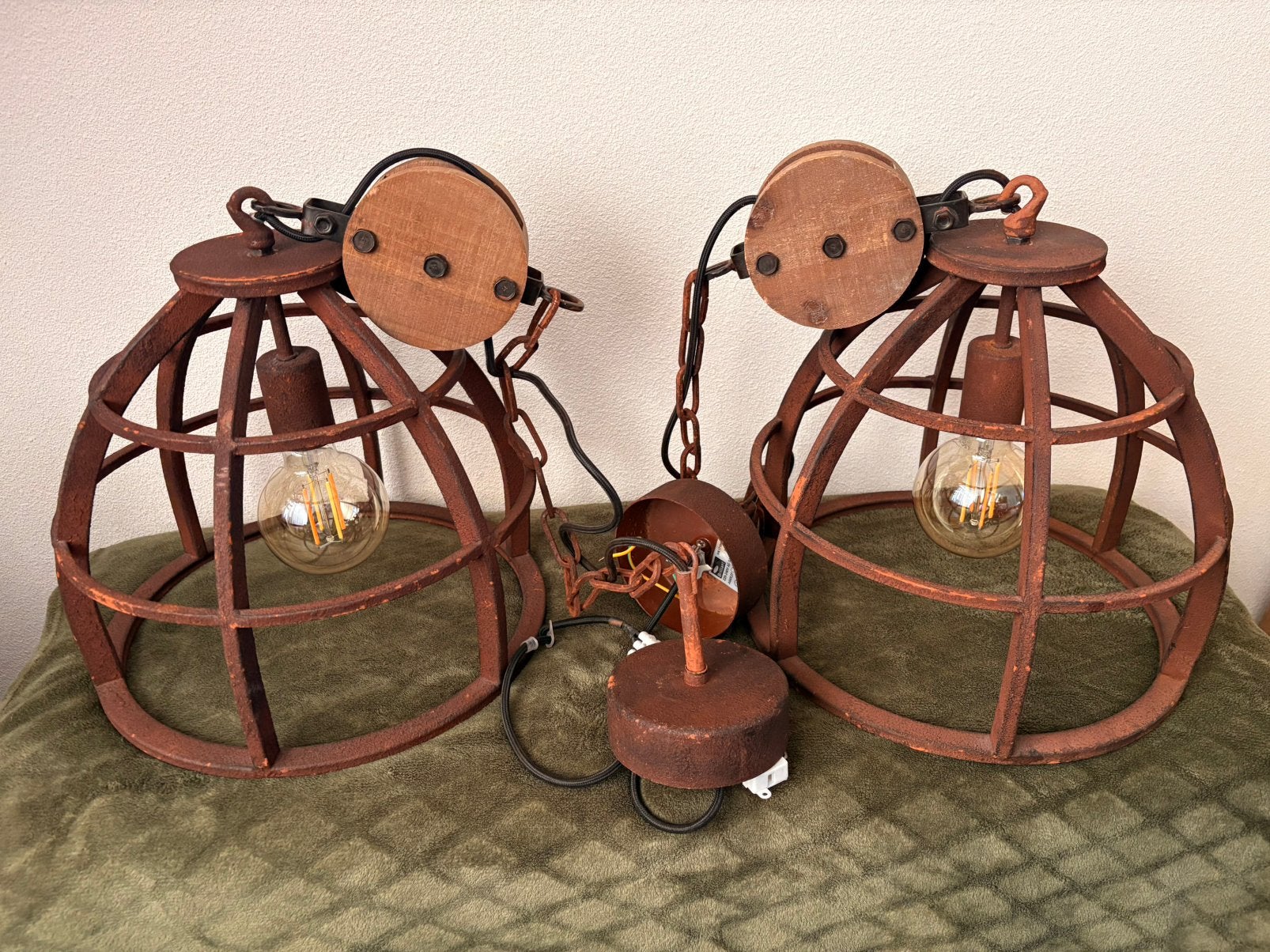 Set van 2 industriële Brilliant hanglampen roestbruin metaal, Ophalen, Zo goed als nieuw, Metaal, E27 (groot)