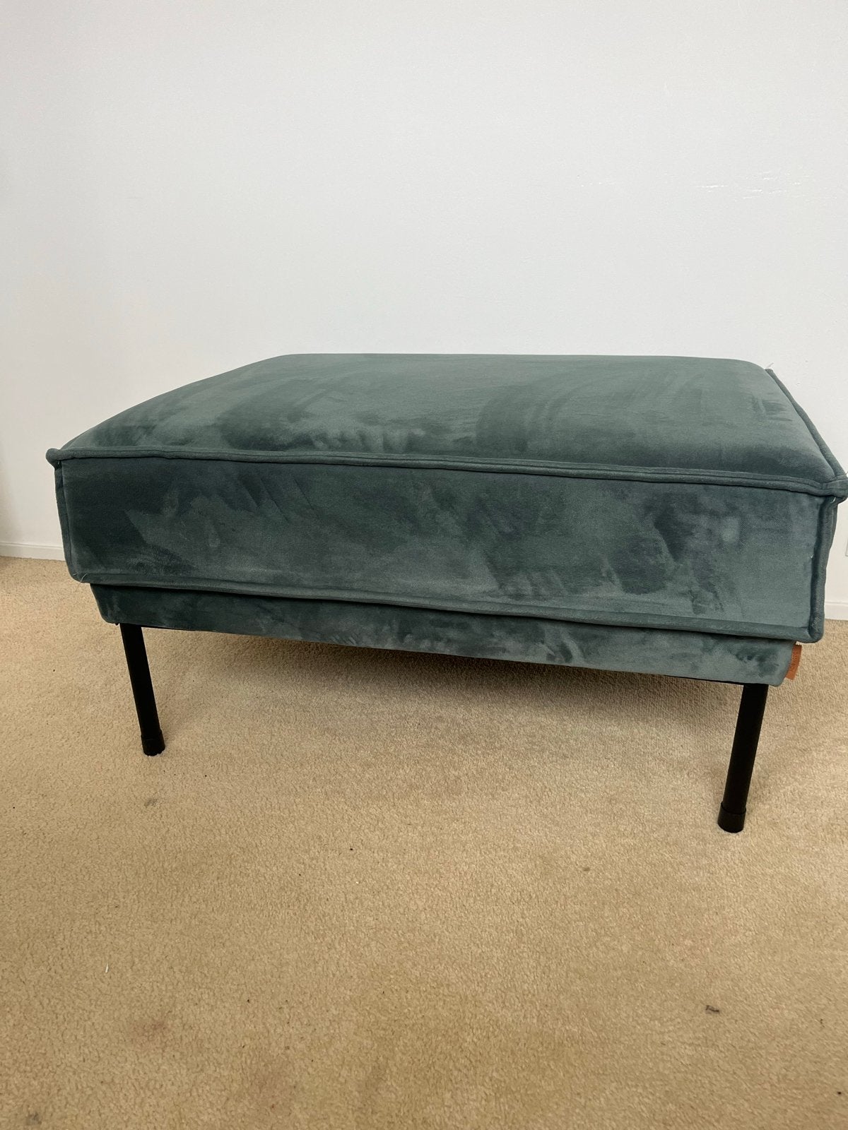 Sissy Boy hocker blauwgroen fluweel, Huis en Inrichting, Banken | Voetenbanken en Poefen, Ophalen, Gebruikt, Rechthoekig, Stof
