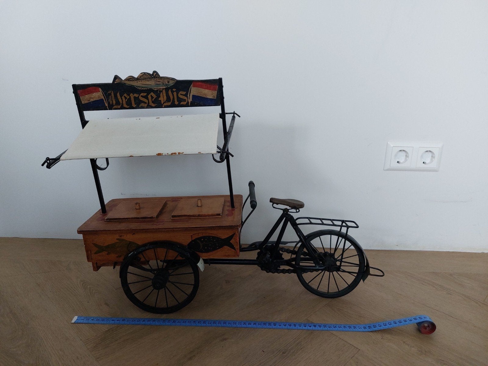Mooie oude, authentieke fiets- viskar. 65 x 27 cm, Ophalen of Verzenden