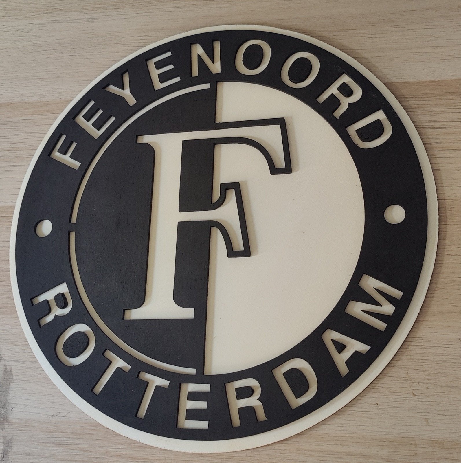 Feyenoord Rotterdam Logo Zwart Hout 3D – 38 cm, Ophalen, Nieuw, Feyenoord, Overige typen