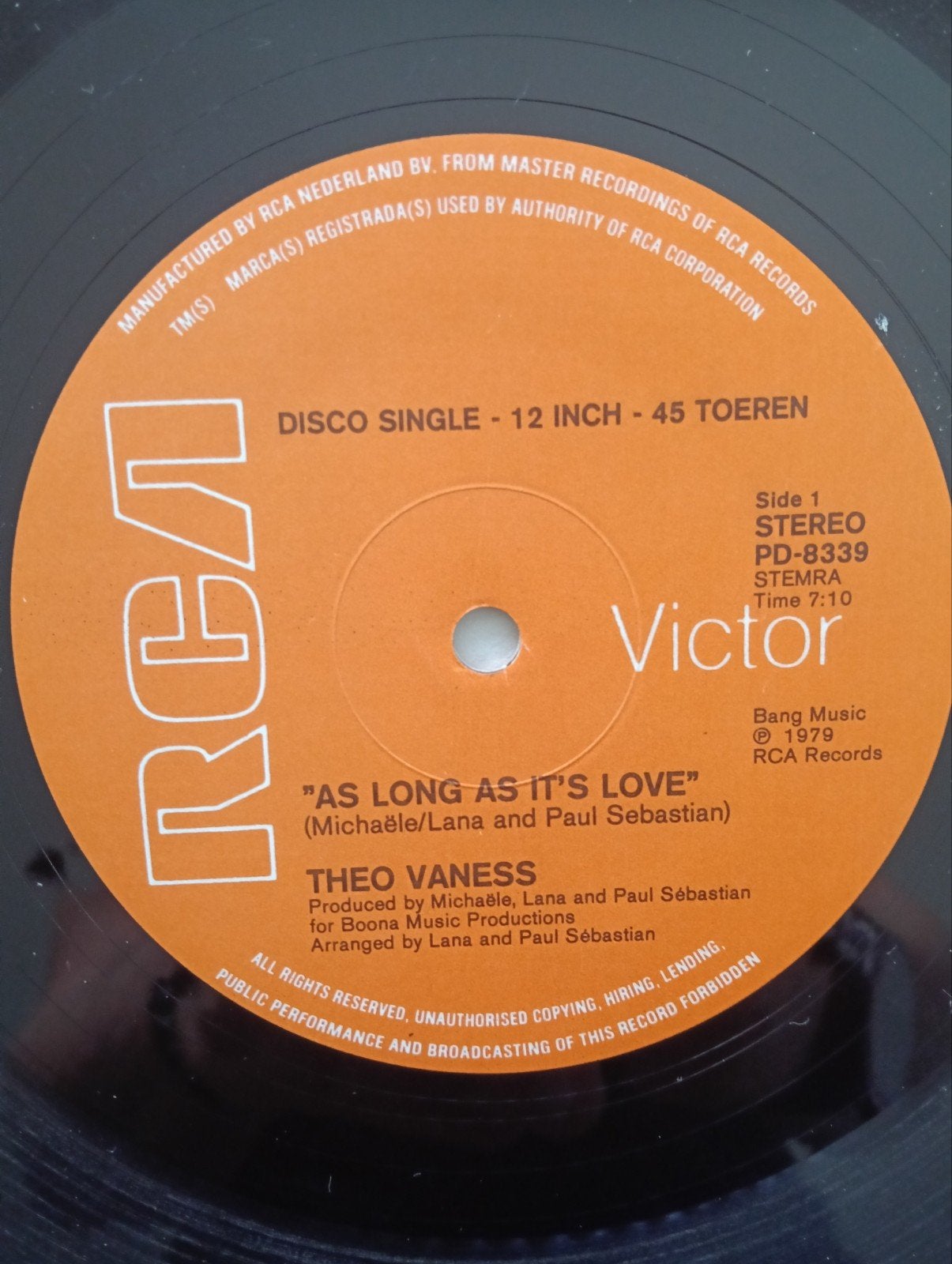 Theo Vaness - As long as it's love/Love me now - 1979 Disco, LP, Gebruikt, Ophalen of Verzenden, 12 inch