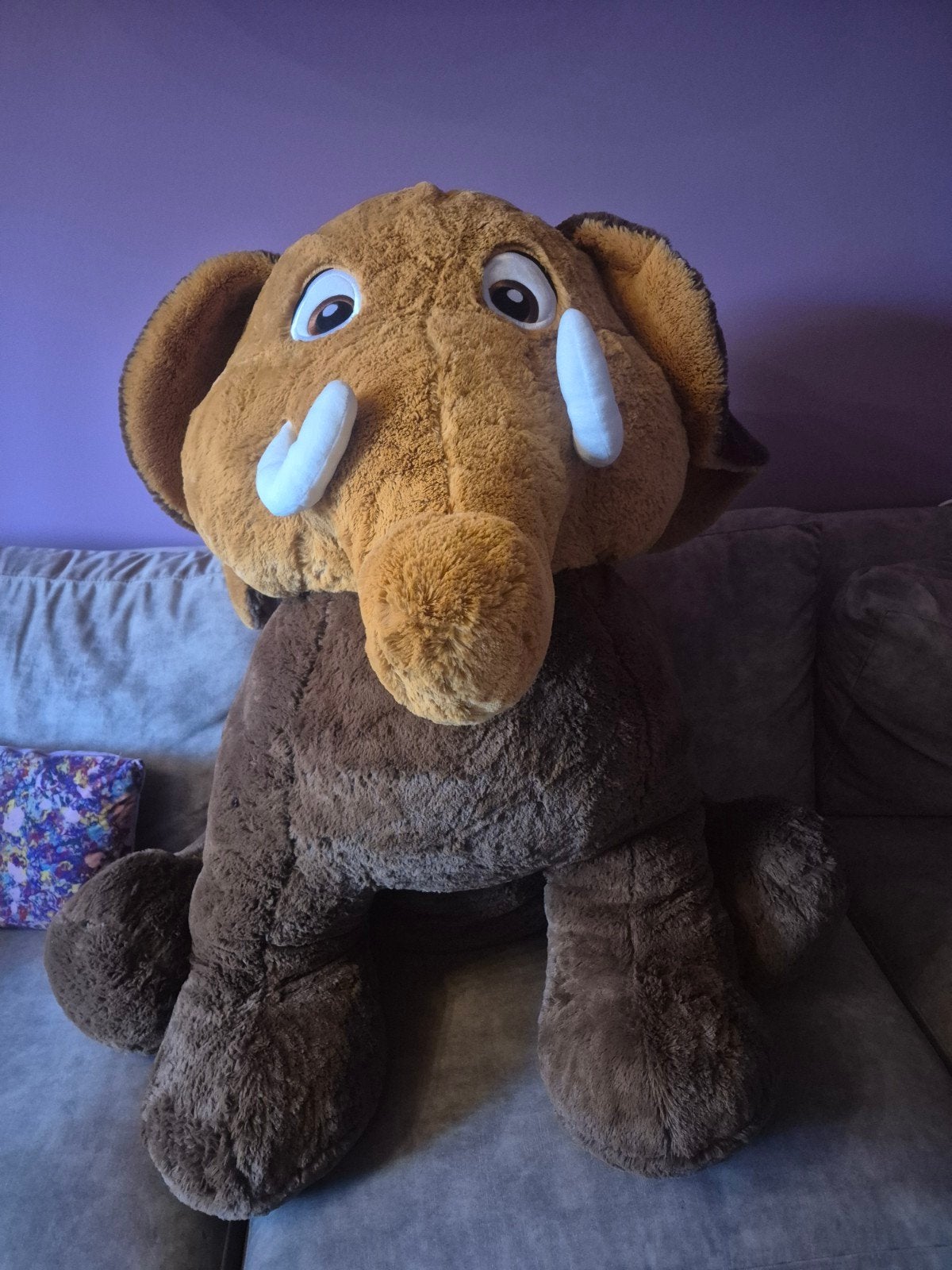 Grote zittende mamoet olifant knuffel - 90 cm breed, Ophalen, Gebruikt, Olifant, Bruin