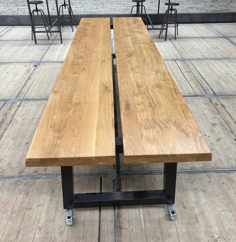 Leestafel op wielen - 320x100 cm, Hoogte 76cm, Ophalen, Eikenhout, 200 cm of meer, 50 tot 100 cm