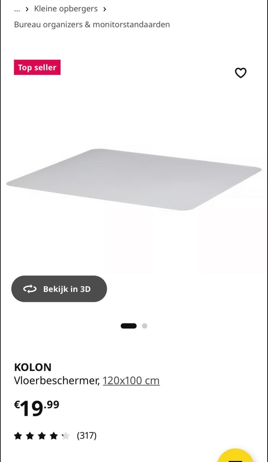 IKEA KOLON Vloerbeschermer 120x100 cm, Ophalen, Gebruikt, Rechthoekig, 100 tot 150 cm