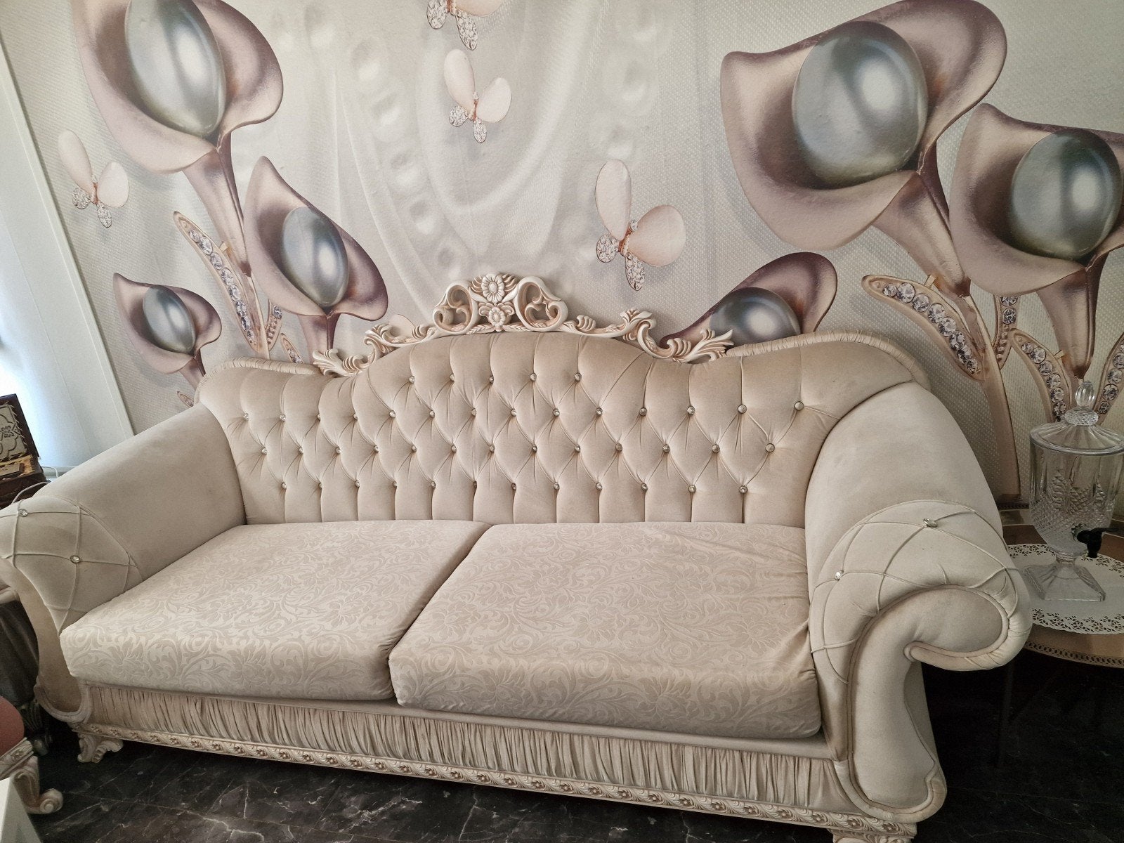 Luxe 3-zitsbank en 2 fauteuil set in barokstijl, Ophalen, Gebruikt, Driepersoons, Rechte bank