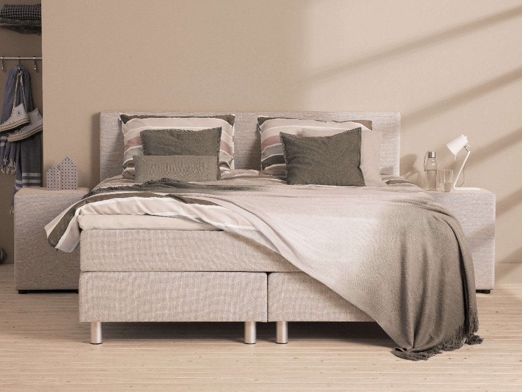 Boxspring Stavanger 180x200cm met matras - Zo goed als nieuw, Ophalen, Beige, Tweepersoons, Zo goed als nieuw