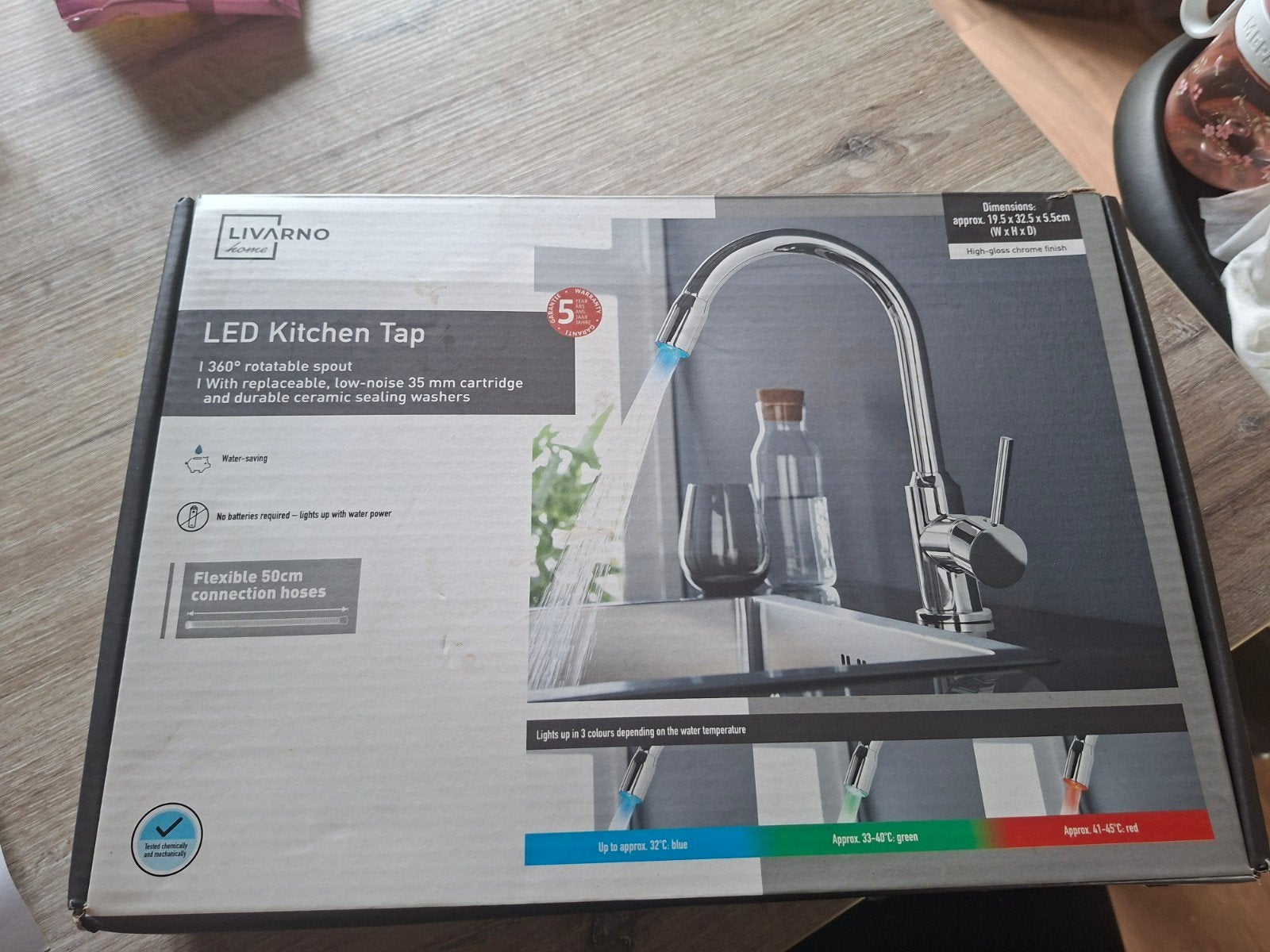 LIVARNO LED Keukenkraan - 360 draaibaar, chroom, Ophalen, Nieuw, Chroom, Kraan