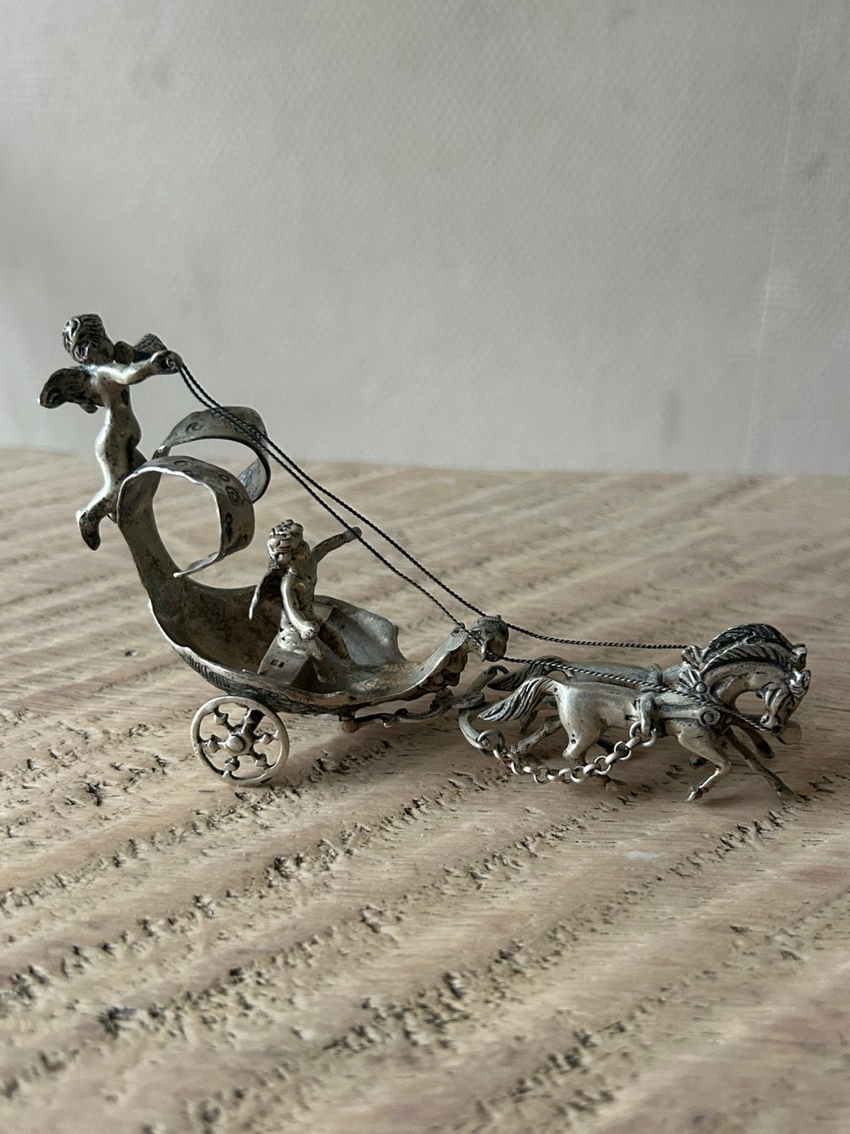 Antieke zilveren miniatuur koets, Ophalen of Verzenden