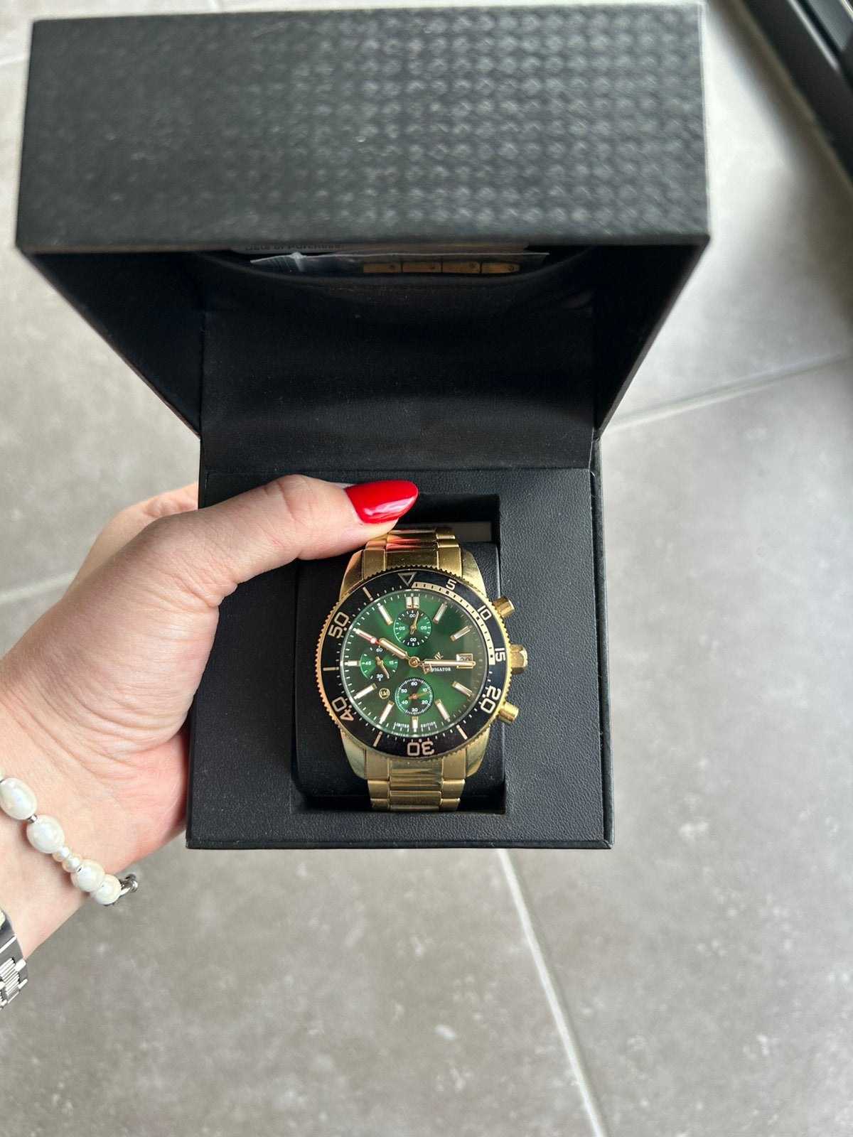 Alpha Sierra herenhorloge goud met groen, Ophalen of Verzenden, Zo goed als nieuw, Overige merken