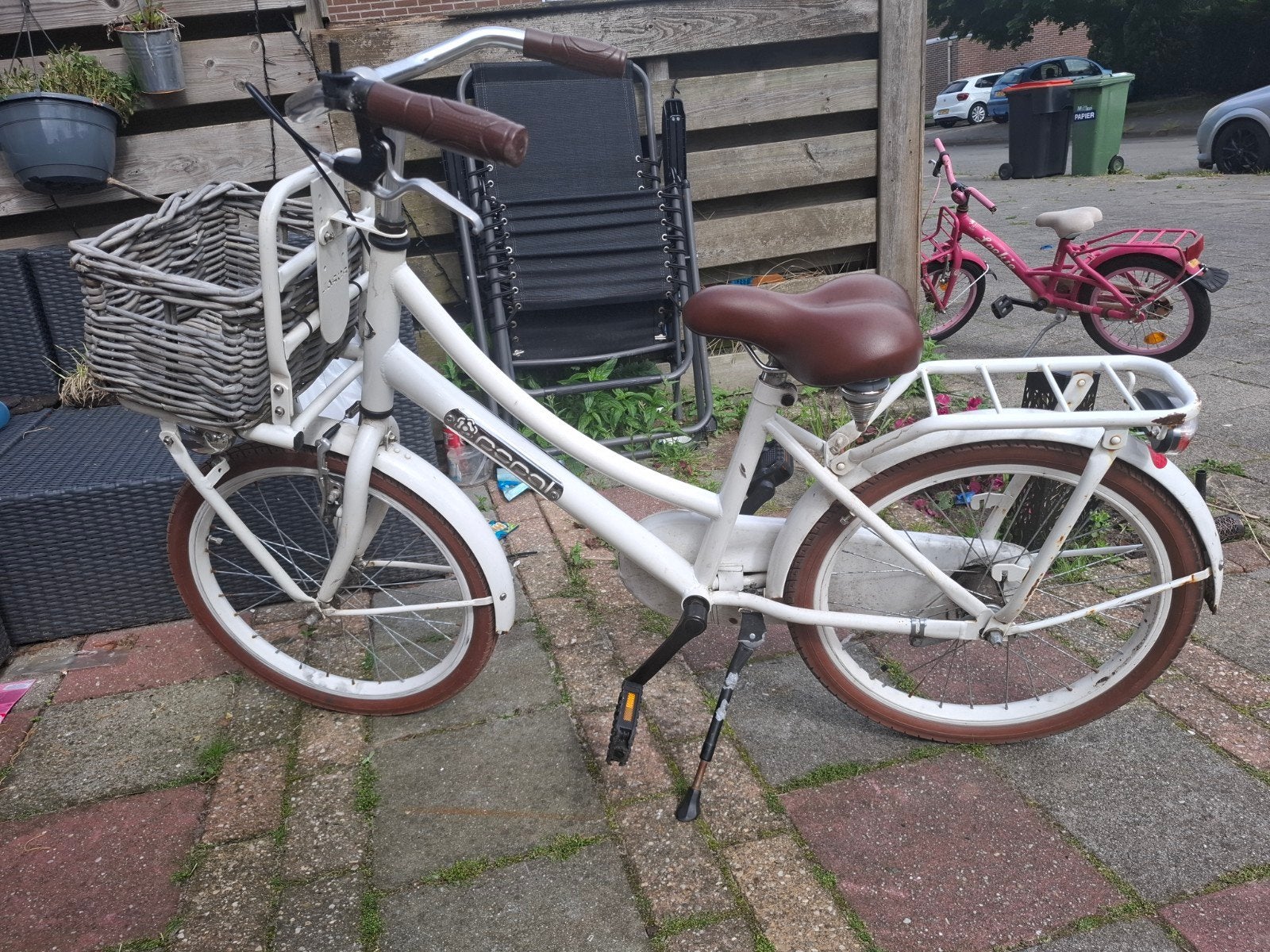 Popal kinderfiets 20 inch - Wit met bruine accenten, Gebruikt, Ophalen of Verzenden, Popal, Terugtraprem