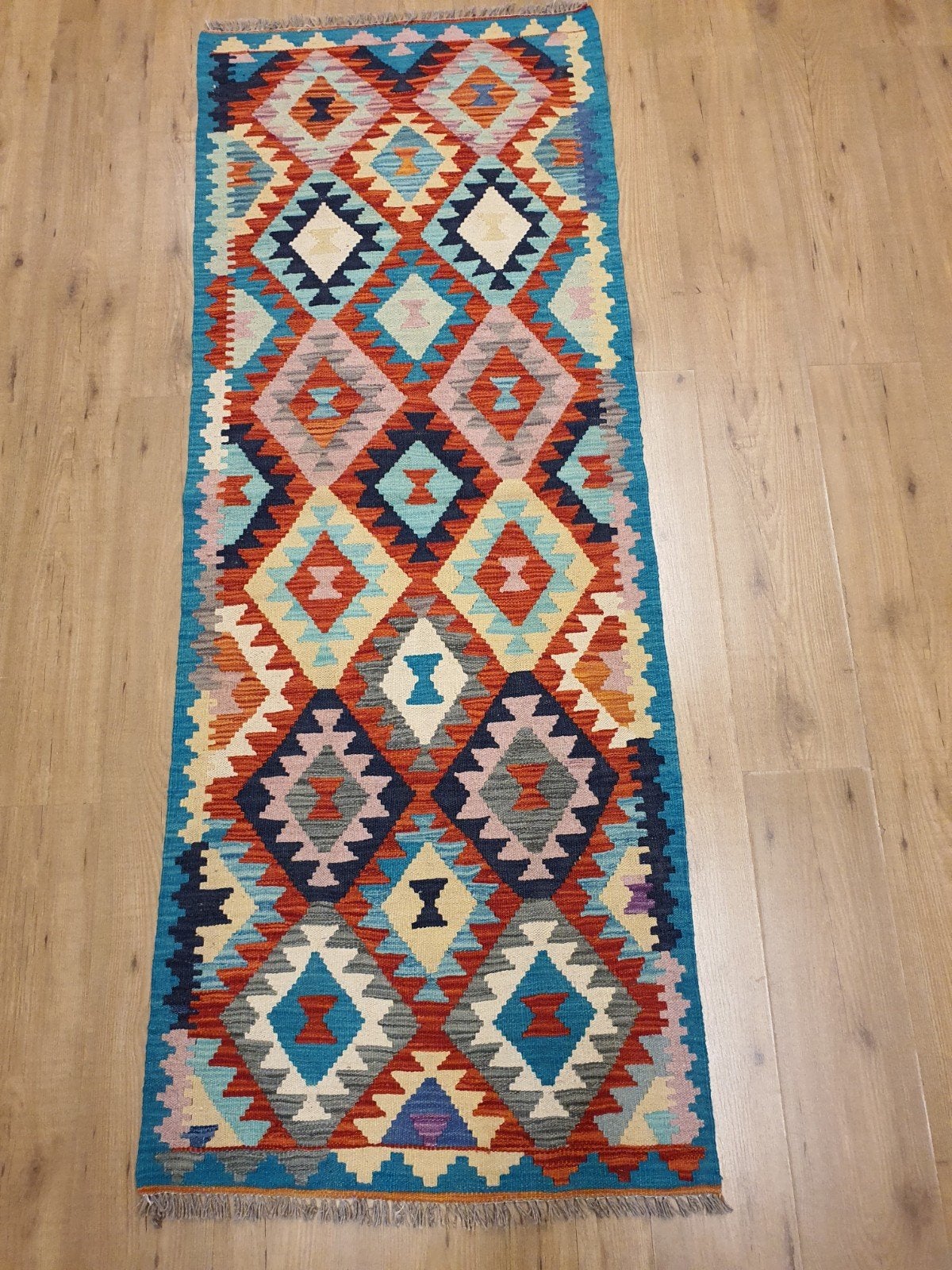 Handgeweven oosterse wollen kelim loper 200x76, Info@SlatsAntiek.nl, Vof Slats Antiek, Kelim, Crème