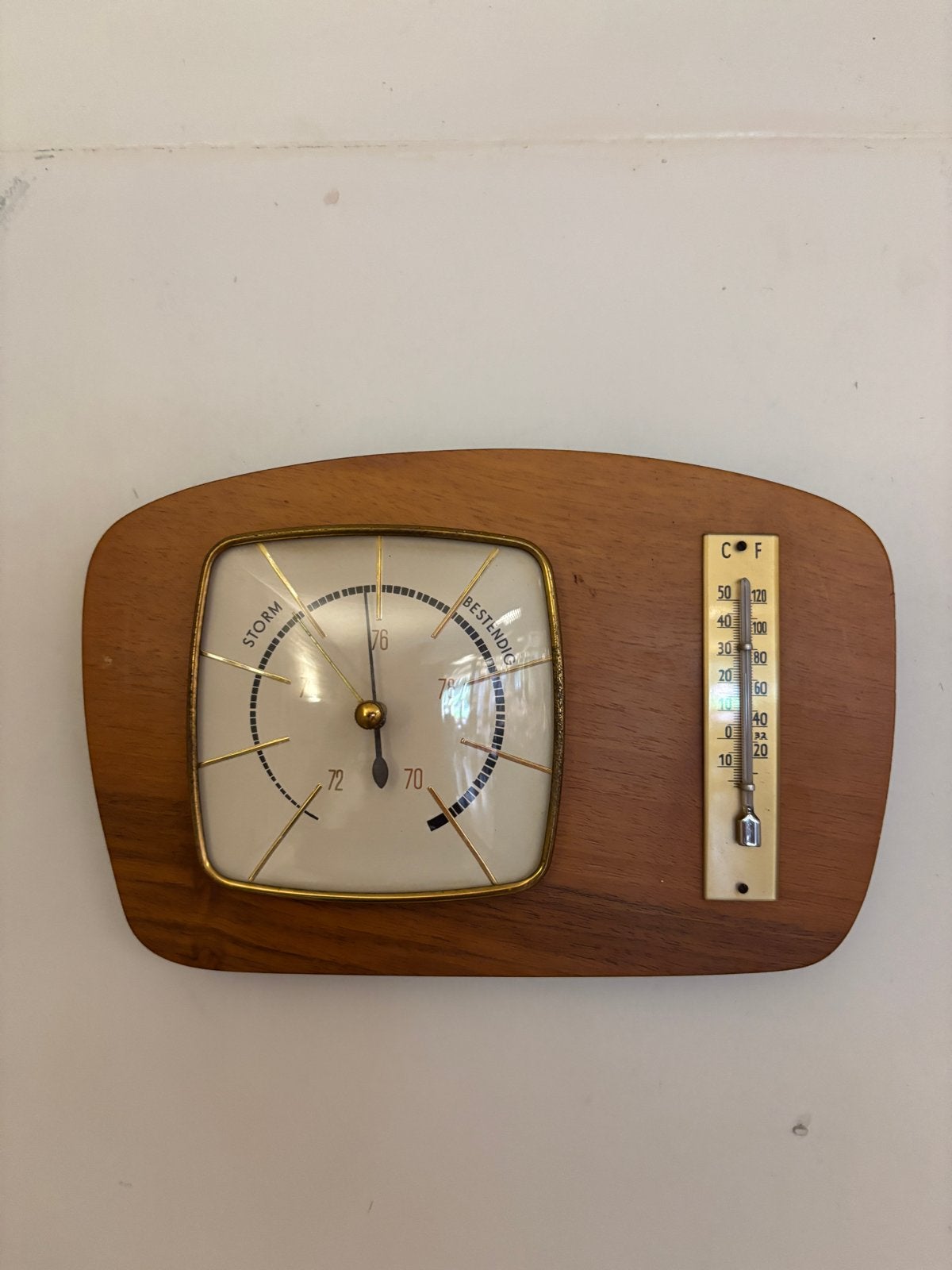 Antieke Weerstation met Barometer en Thermometer, Ophalen of Verzenden, Gebruikt, Weerstation