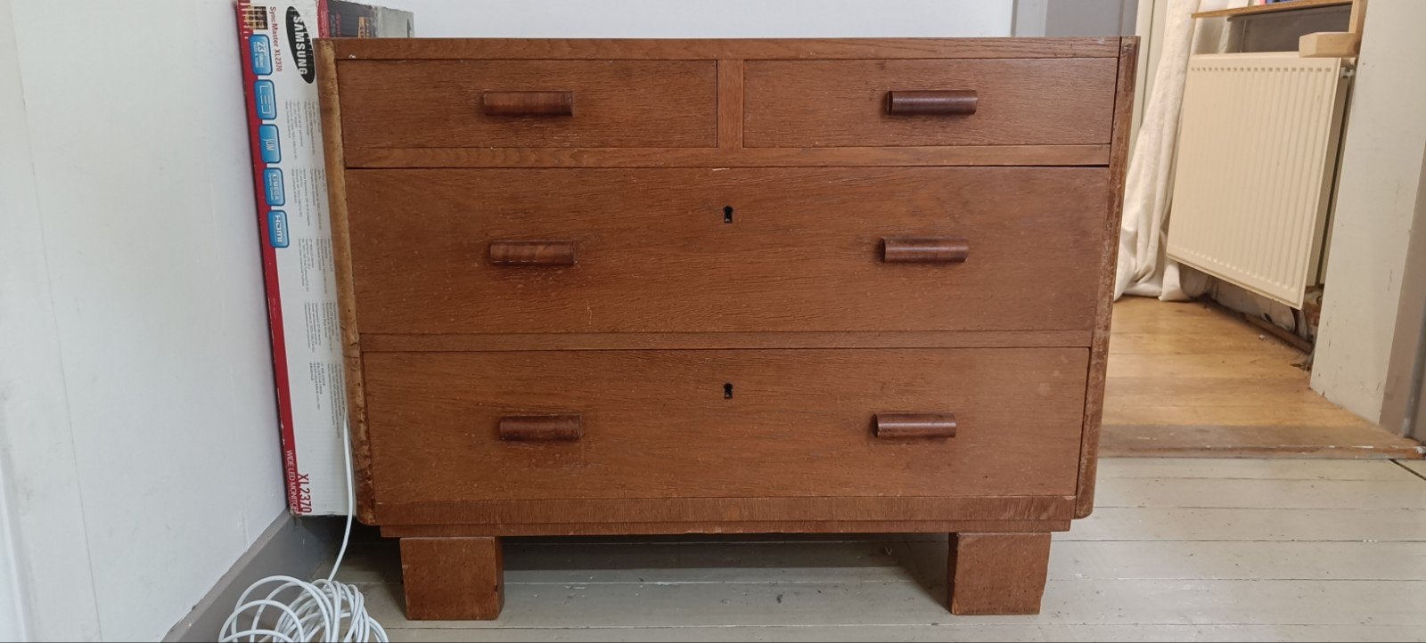 Gratis vintage houten ladekast, Ophalen, Gebruikt, 50 tot 100 cm, 3 of 4 laden