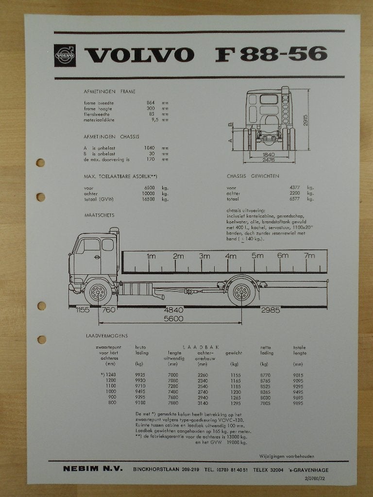Volvo F88 Technische Specificatie Brochure 1972 – 4x2, Volvo, Zo goed als nieuw, Volvo, Ophalen of Verzenden
