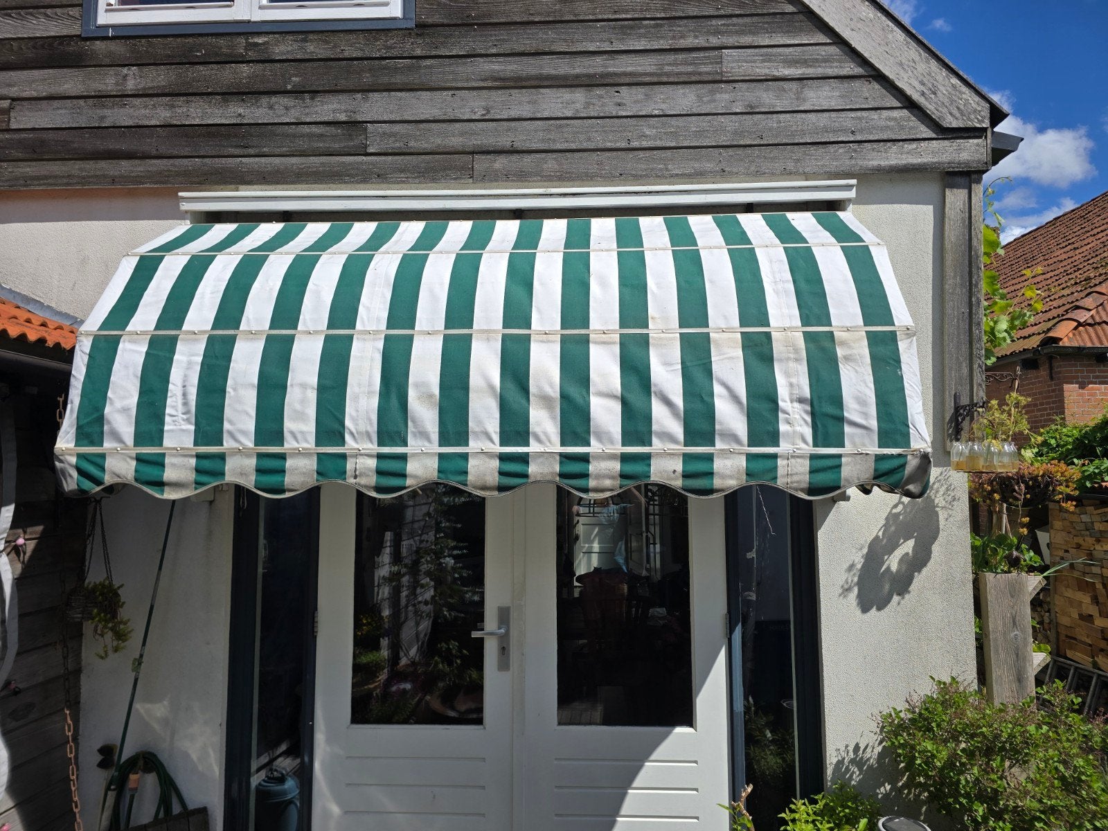 Markies groen/wit gestreept - 250 cm breed, 100 cm uitval, Tuin en Terras, Zonneschermen, Ophalen, Gebruikt, Markies, 250 cm tot 450 cm