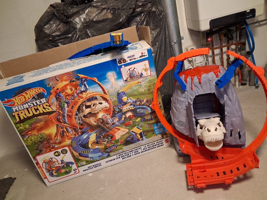 Hot Wheels Monster Trucks T-Rex Volcano Arena Racebaan, Ophalen, Racebaan, Gebruikt, Hot Wheels