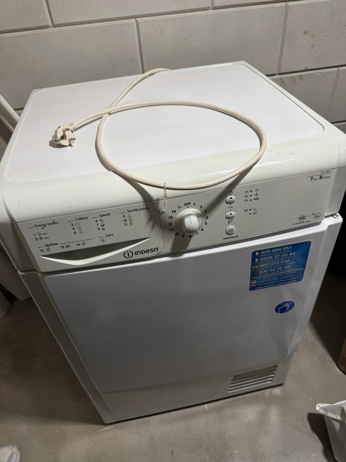 Droger Indesit 7kg, Witgoed en Apparatuur, Wasdrogers, Ophalen, 6 tot 8 kg, Gebruikt, Voorlader