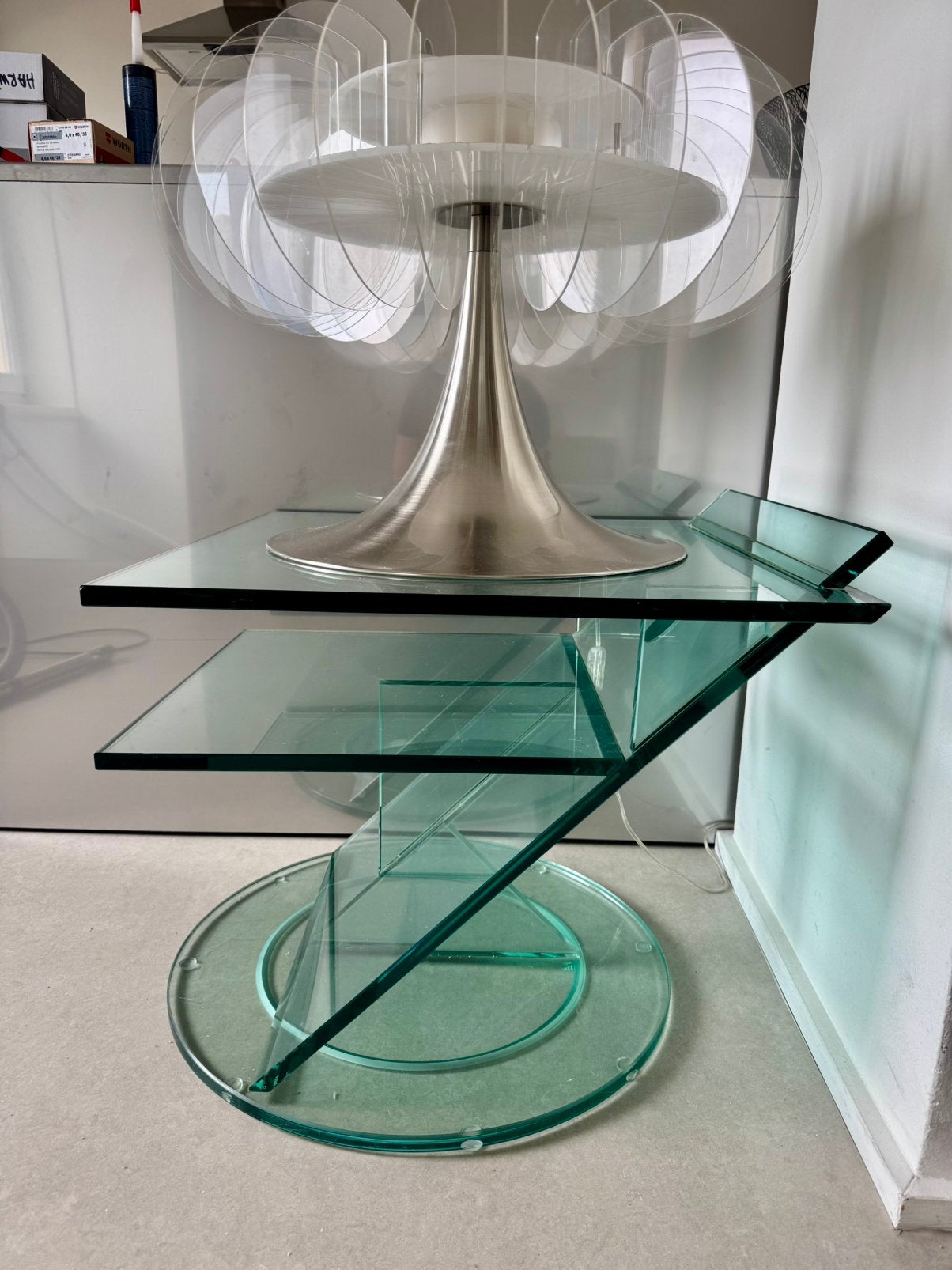 Glazen design drankkar,  tafel, Ophalen, Zo goed als nieuw, Rechthoekig, 50 tot 100 cm