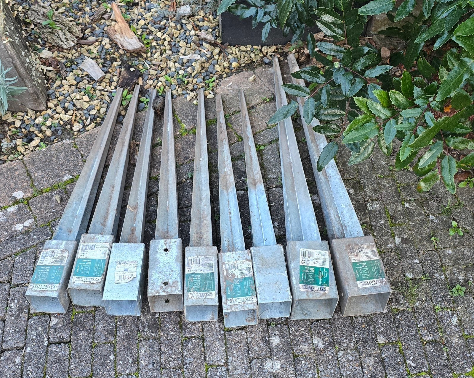 Tuinpaalpunten 71x71 en 91x91 - 9 stuks, Ophalen, Gebruikt, Palen