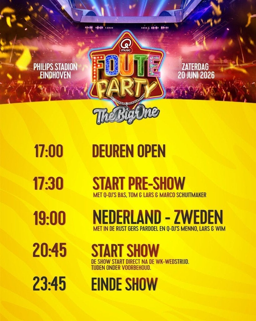 Q music foute party vier tickets zitplaatsen voor 40 euro, Drie personen of meer