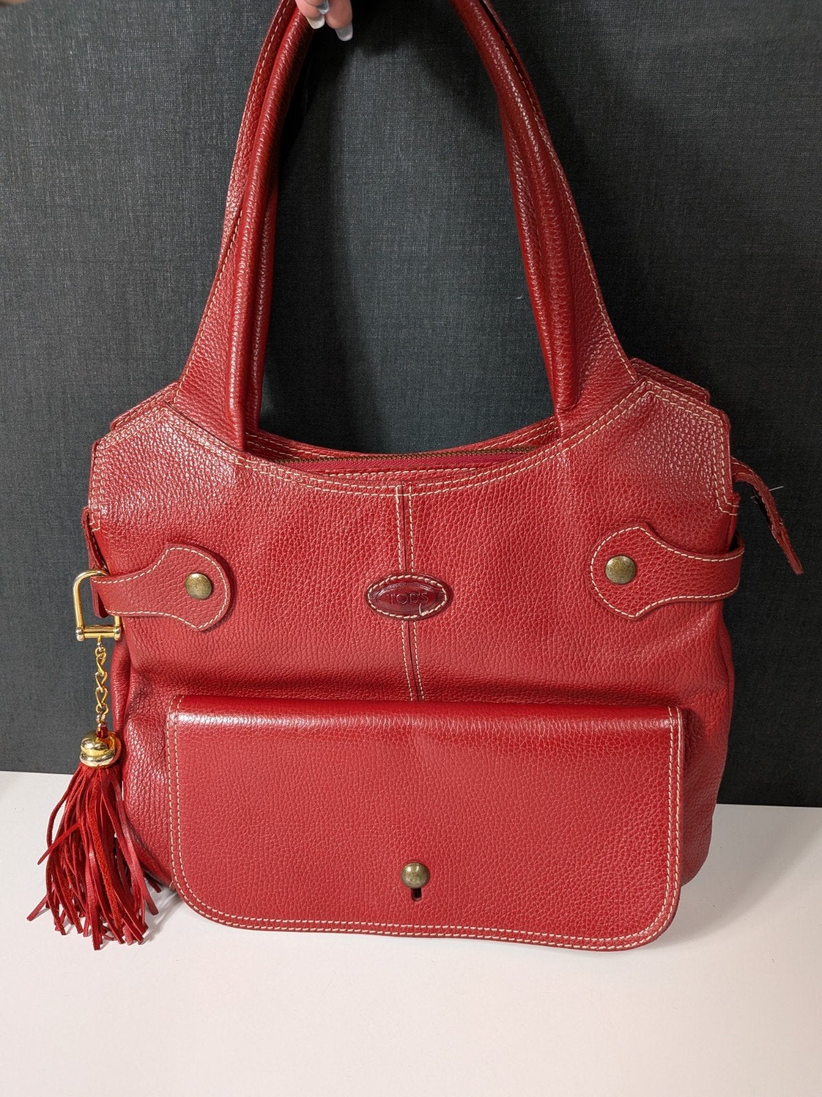TOD’S rode leren schoudertas – ca. 31 cm, Gebruikt, Schoudertasje, Ophalen of Verzenden, Nvt