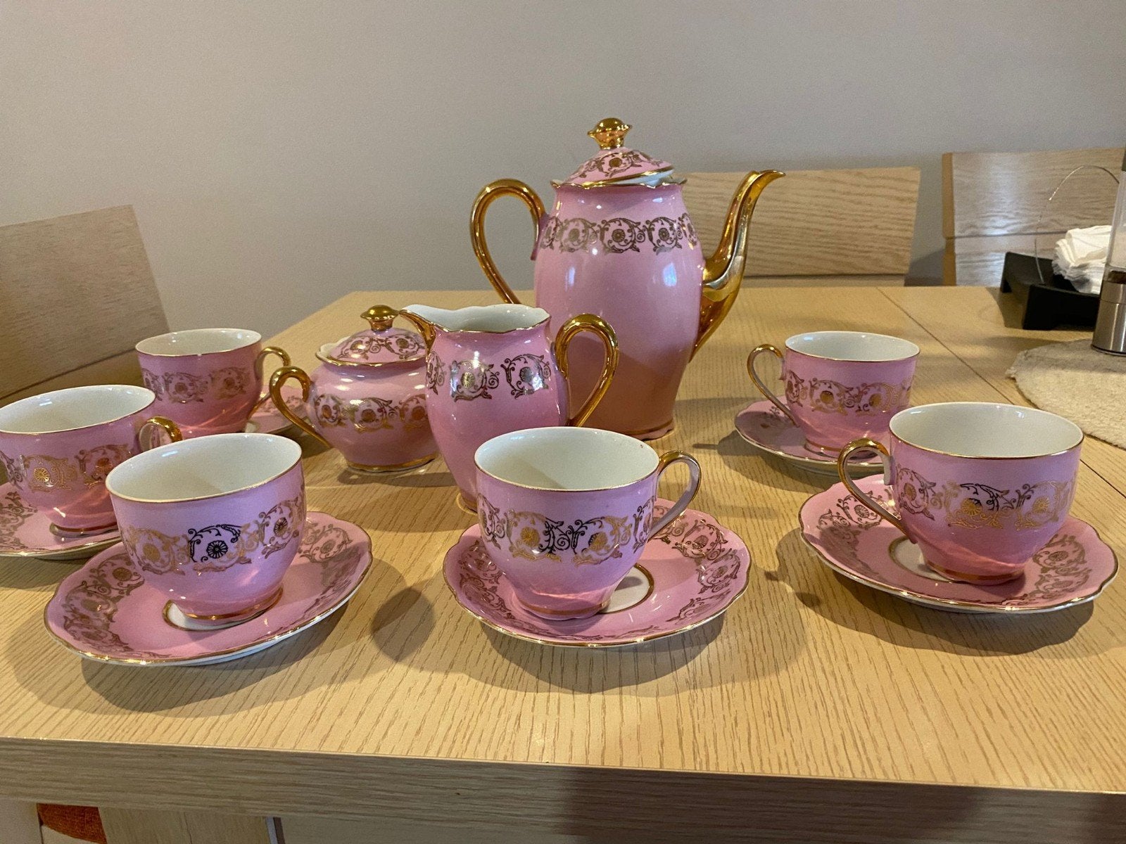 Vintage Roze Theeservies MZ Czechoslovakia - Compleet, Ophalen of Verzenden