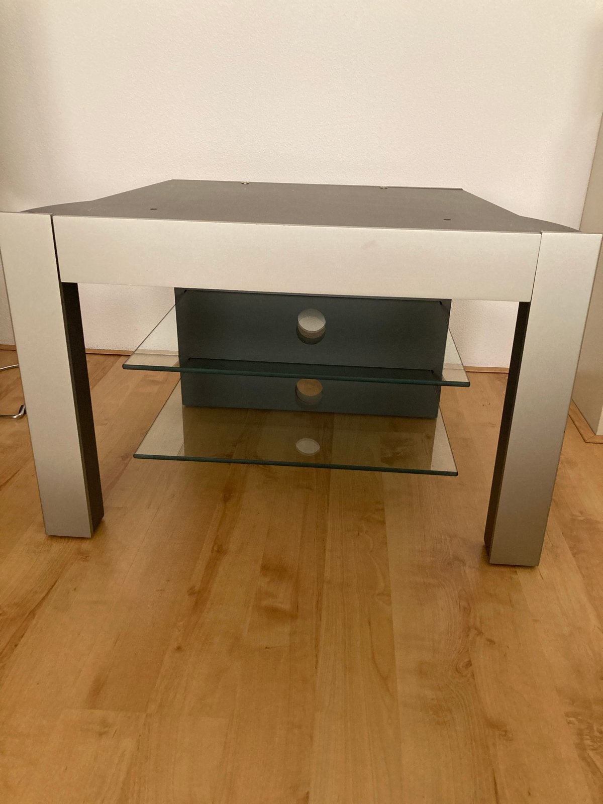 TV-meubel met glazen planken, Strak, Gebruikt, Glas, Minder dan 100 cm