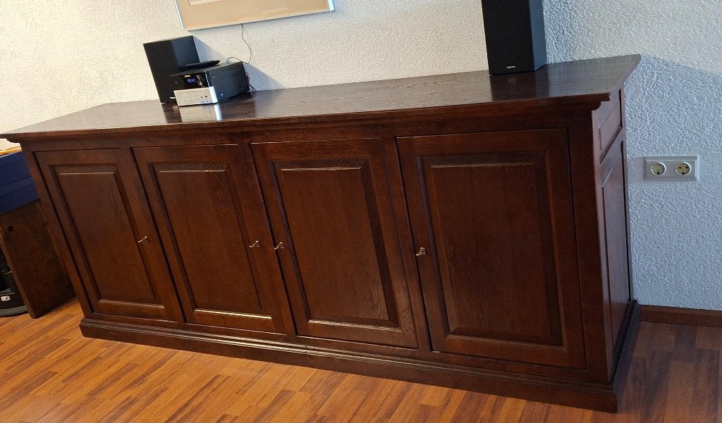 Dressoir 4 deurs, massief eiken hout, landelijk, Huis en Inrichting, Kasten | Dressoirs, Ophalen, Met deur(en), Eikenhout, 200 cm of meer