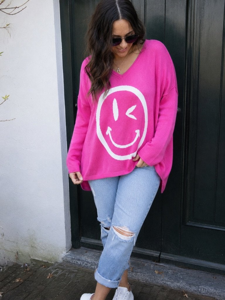 Angel of style 46 48 trui zuurstok roze sweater smiley, Angel of style, Verzenden, Maat 46/48 (XL) of groter, Roze