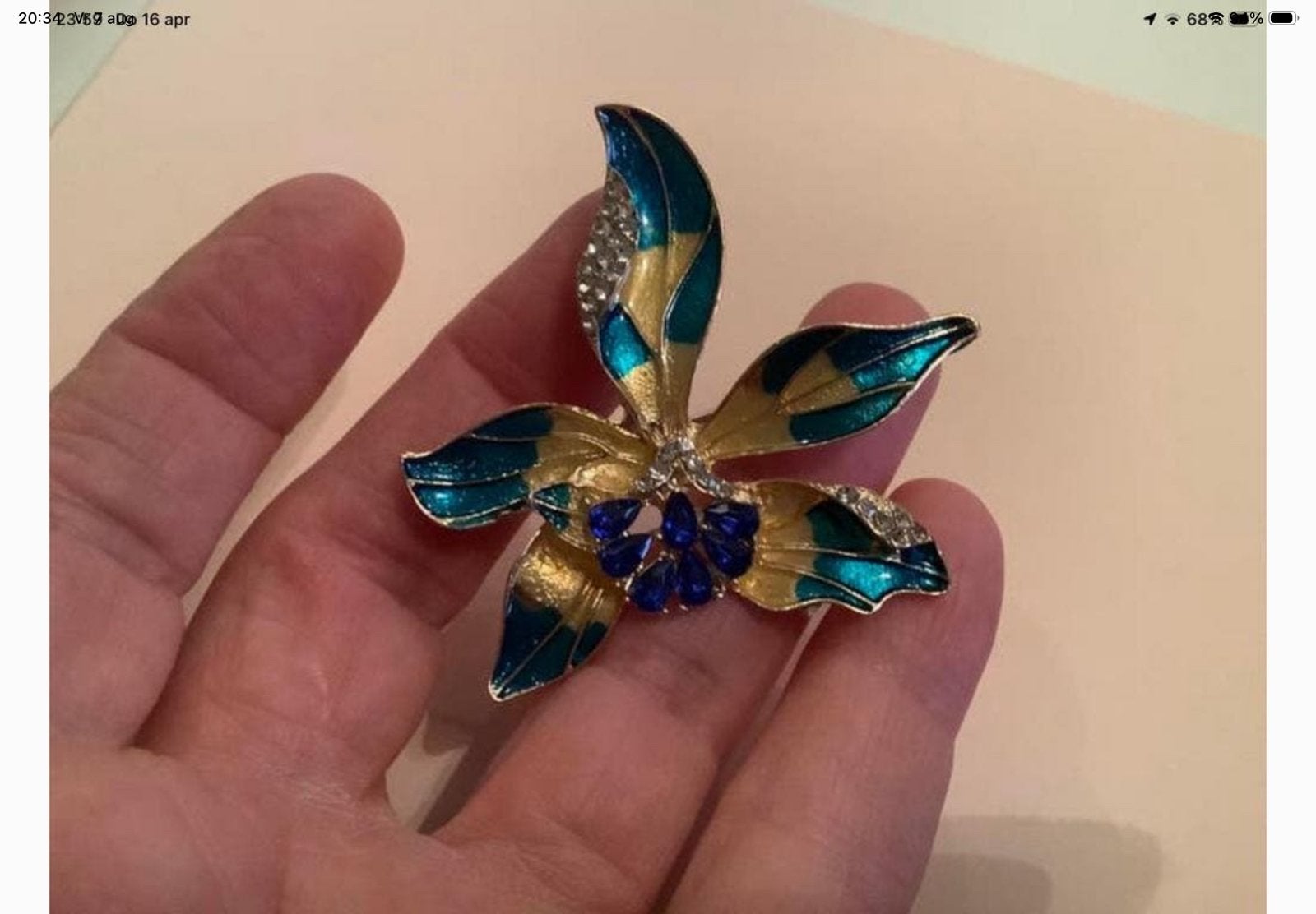 Mooi vintage broche zirkoon emaille, Sieraden, Tassen en Uiterlijk, Overige materialen, 4 tot 7 cm, Verzenden, Zo goed als nieuw