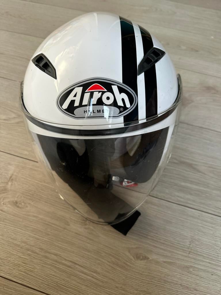Airoh motorhelm – wit met zwarte strepen – maat XS, Overige merken, XS, Jethelm, Ophalen of Verzenden