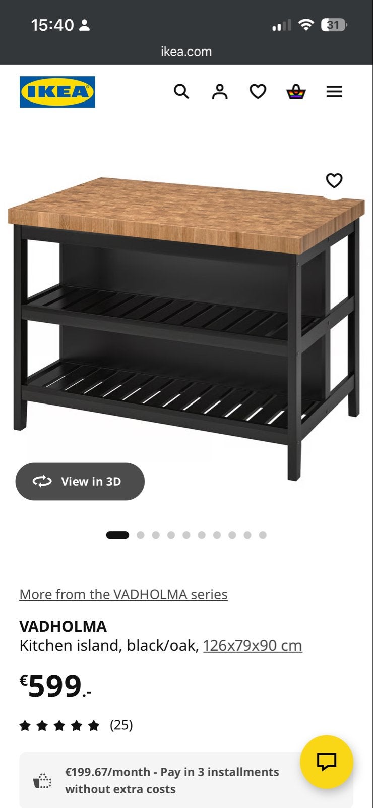 IKEA VADHOLMA kookeiland - Zo goed als nieuw, Ophalen, Hout, IKEA, Keukentrolley