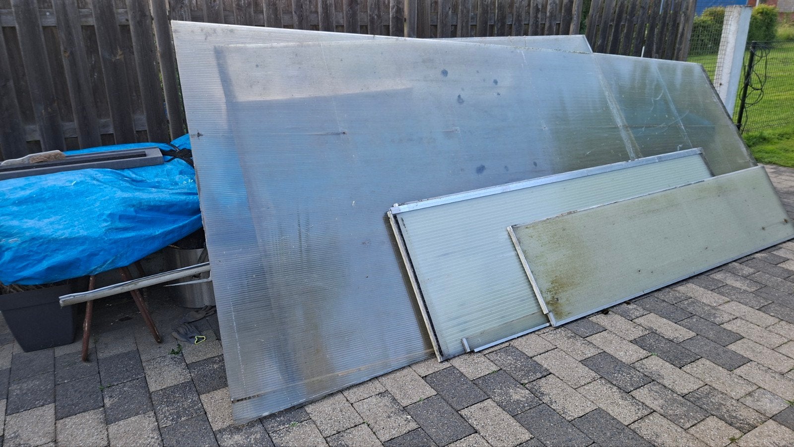 Gratis afhalen polycarbonaat platen +/- 25m2, Tuin en Terras, Overkappingen, Ophalen of Verzenden, Gebruikt, Veranda