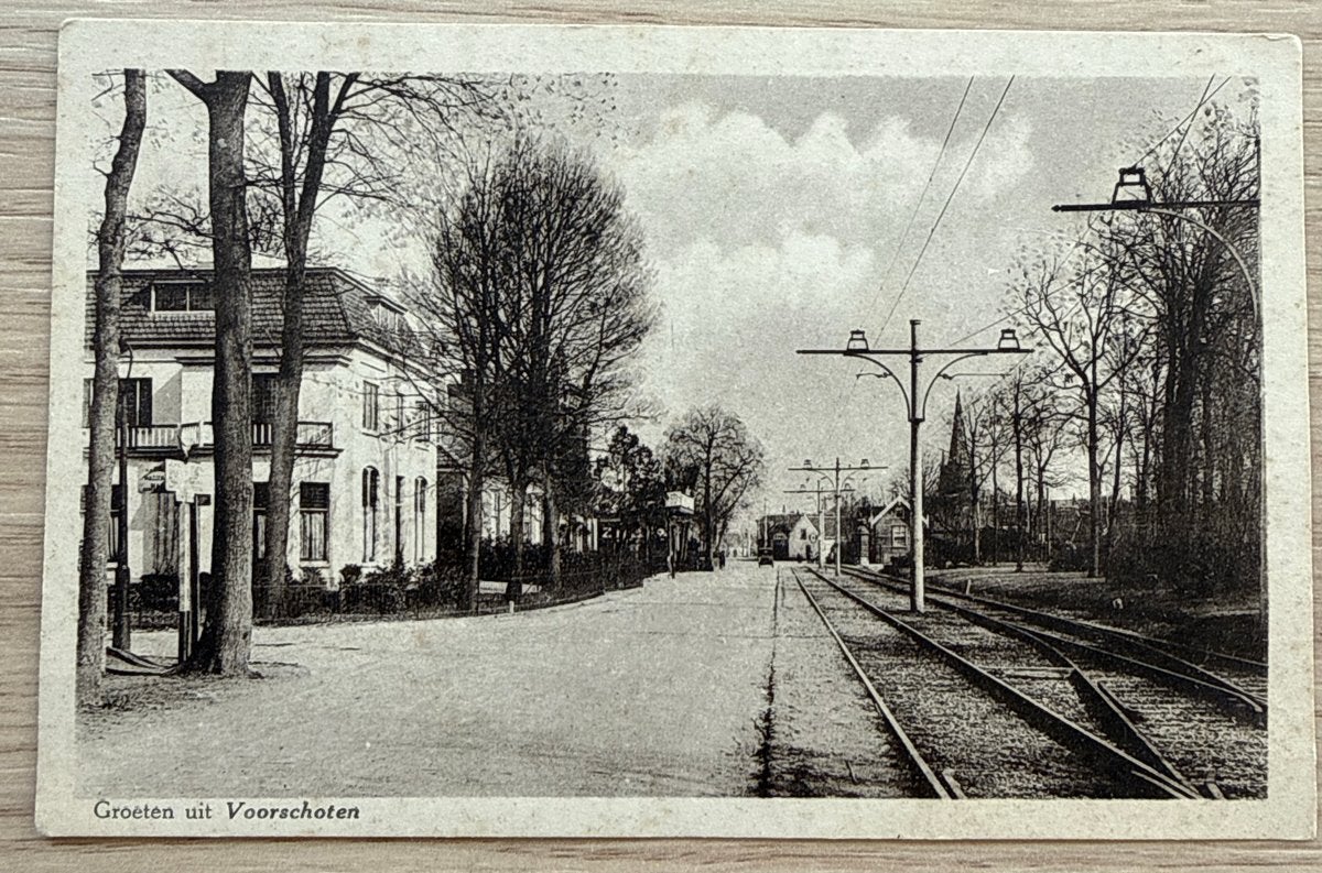 Oude ansichtkaart Groeten uit Voorschoten, Veurseweg, Verzamelen, Ansichtkaarten | Nederland, Ophalen of Verzenden, Voor 1920