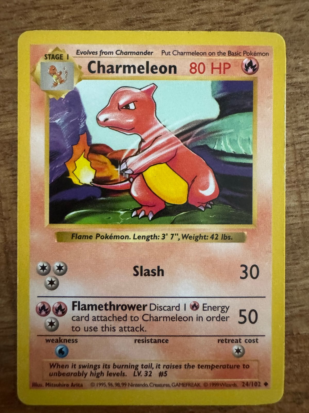 Shadowles Pokémon Kaart Charmeleon 24/102 Base Set (Engels), Hobby en Vrije tijd, Verzamelkaartspellen | Pokémon, Losse kaart