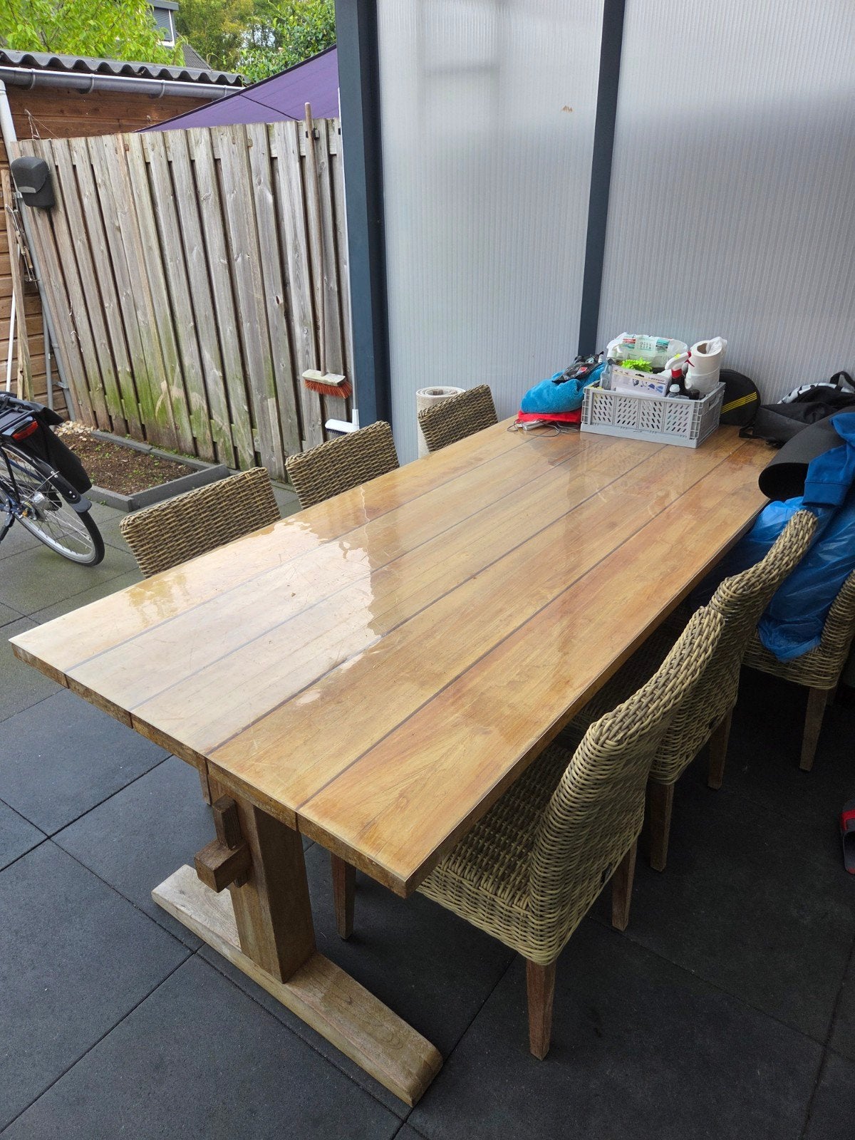 Tuinset tafel met stoelen (tuintafel, tuinstoel, tuinstoelen, Ophalen, Gebruikt, Rechthoekig, Hout