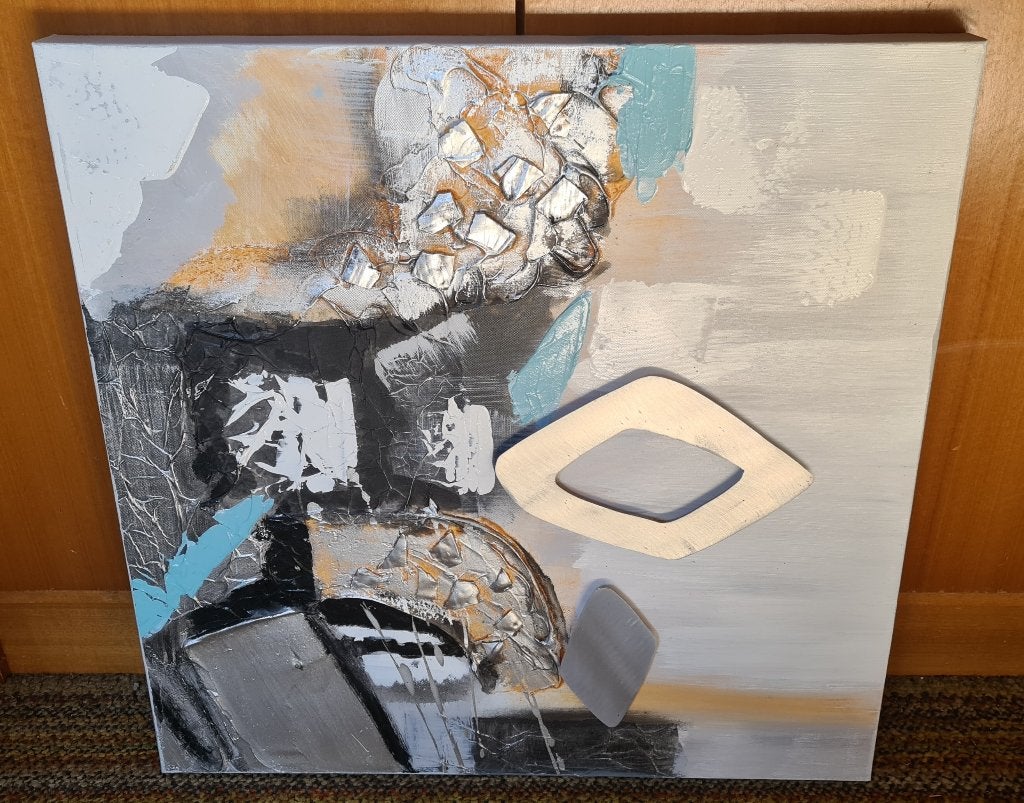 Schilderij (collage) op canvas, Ophalen, Gebruikt, 50 tot 75 cm, Schilderij