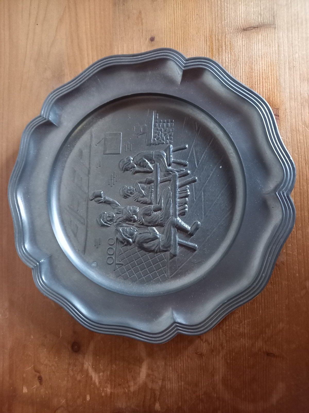 Set van 2 tinnen lepels en 1 tinnen bord, Ophalen of Verzenden