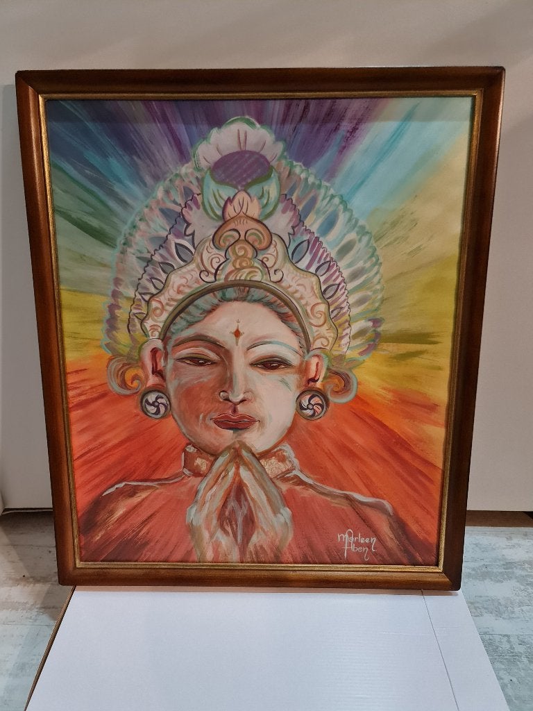 Schilderij van vrouw (Hindi) met lijst), Ophalen, Textiel, Achter glas, Portret