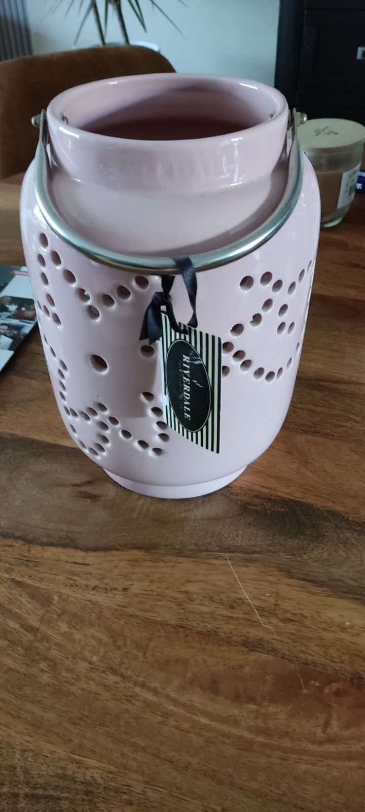 Riverdale Roze Keramische Lantaarn 26 cm, Roze, Ophalen of Verzenden, Zo goed als nieuw, Modern