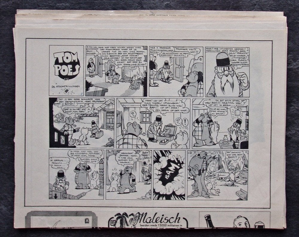 Tom Poes en de atoomtrillingen 1946 - Ons Vrije Nederland, Verzenden, Olivier B, Bommel en Tom Poes, Zo goed als nieuw, Overige typen