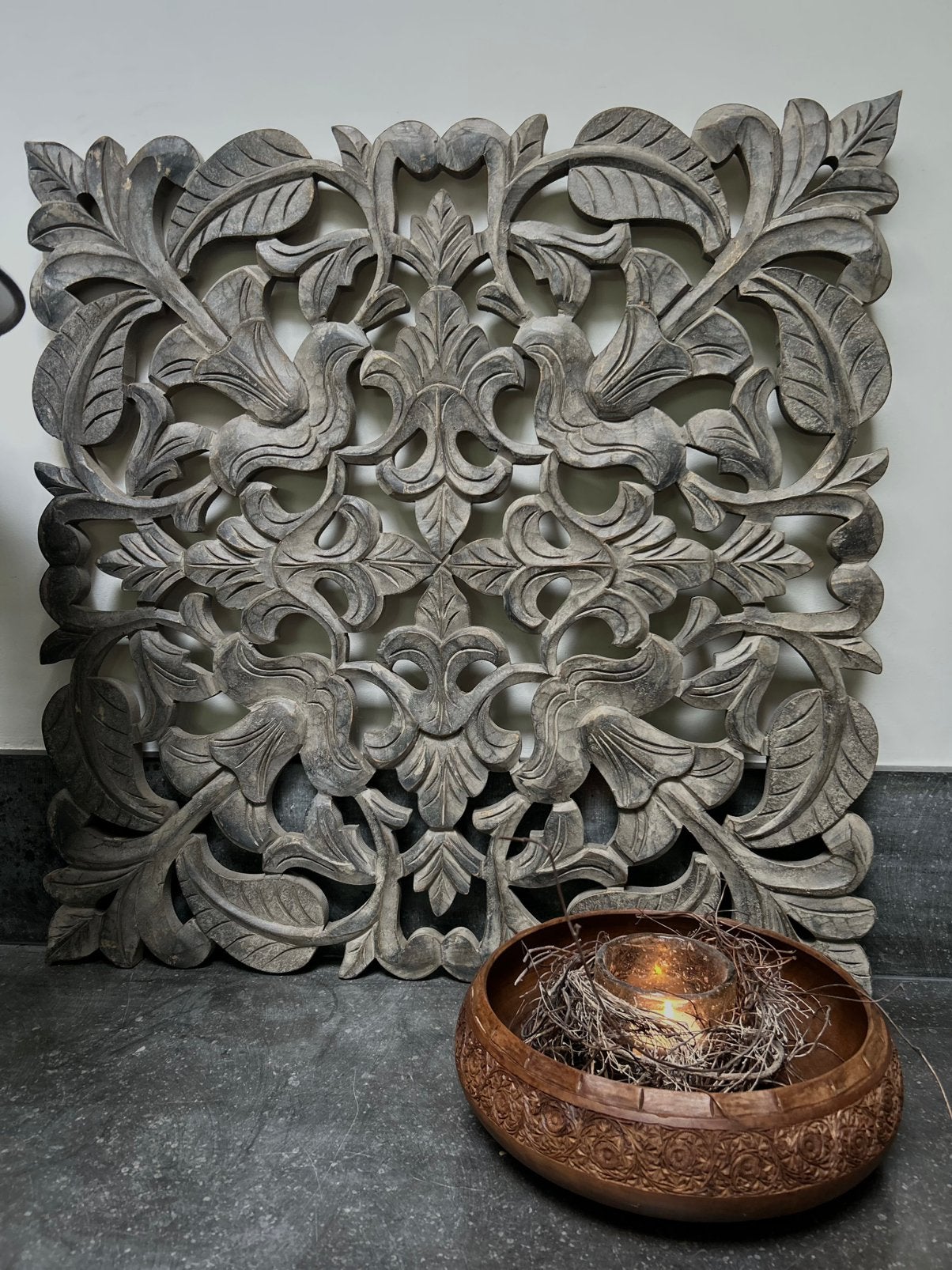 Houtsnijwerk paneel wandpaneel 60 x 60 cm, Ophalen, Zo goed als nieuw